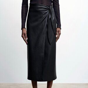 Mango leather-effect wrap skirt Large
